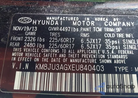 2014 Hyundai Tucson Se из США, поврежденный, VIN KM8JU3AGXEU840403